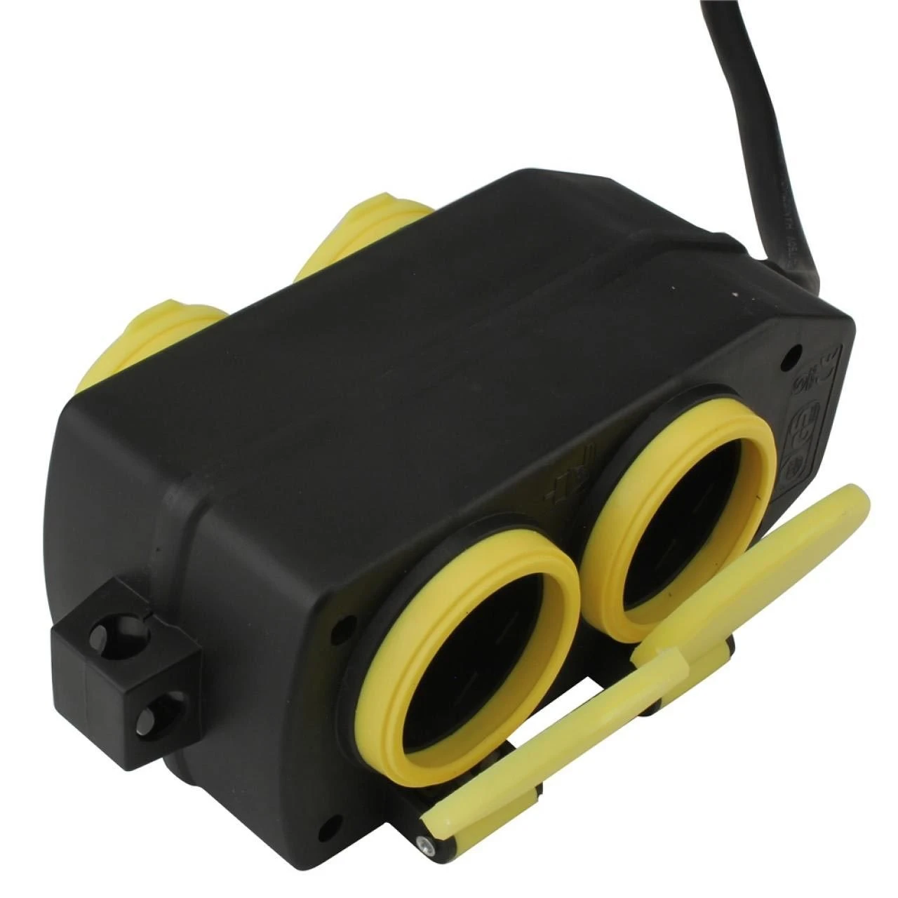 Feuchtraum-Steckdosenblock 4-fach, Schwarz/gelb 2 Feuchtraum-Steckdosenblock 4-fach, Schwarz/gelb